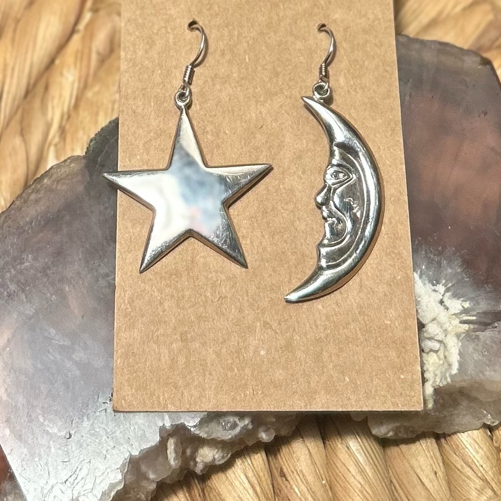 🪄Handmade by Me🪄 925 Solid Silver Star and Moon Earrings
